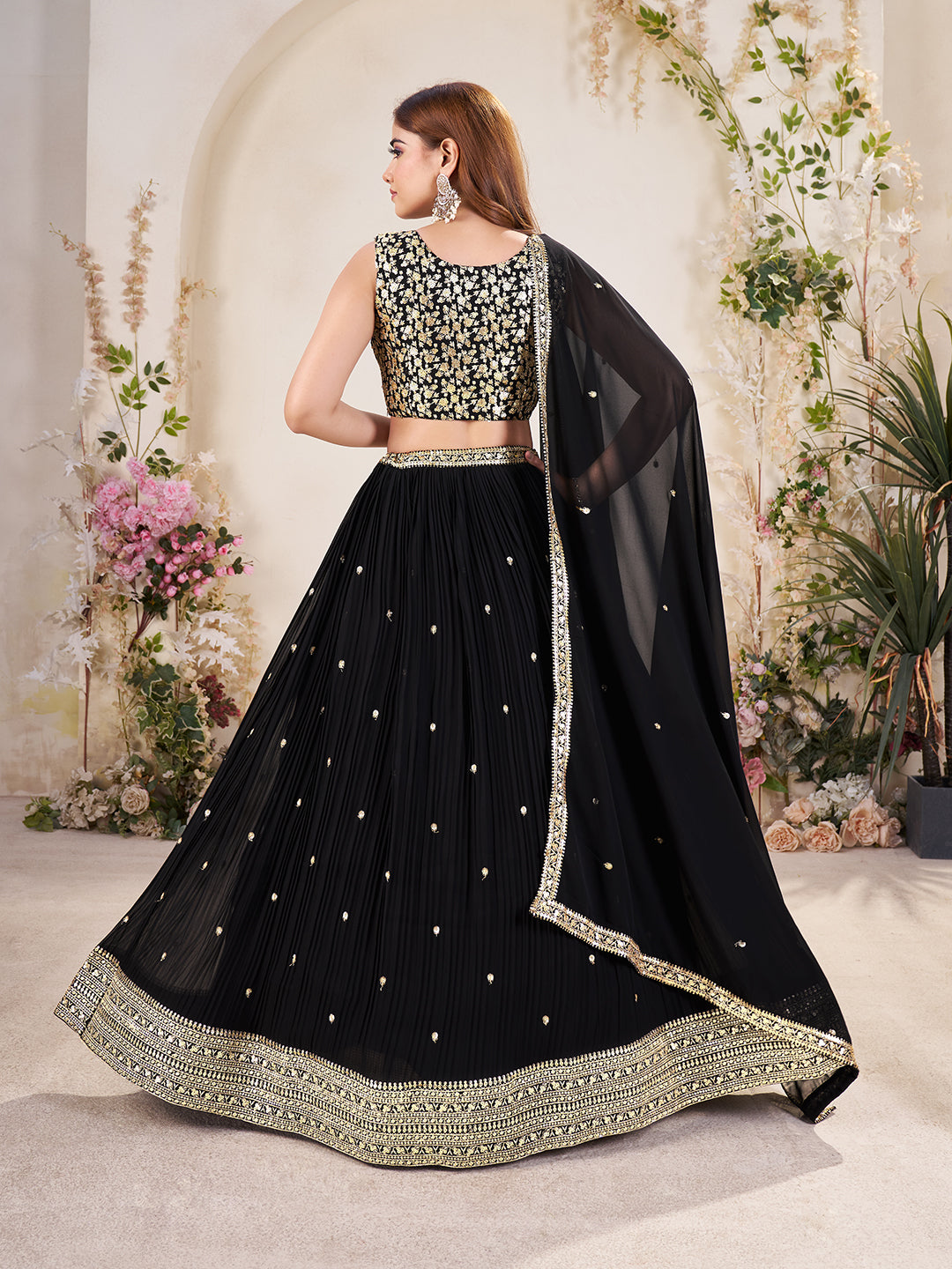 Embellished Sequinned Semi-Stitched Lehenga with Unstitched Blouse & Dupatta Set
