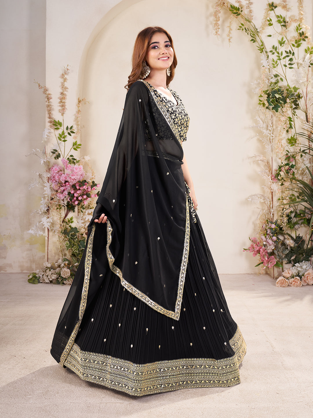 Embellished Sequinned Semi-Stitched Lehenga with Unstitched Blouse & Dupatta Set