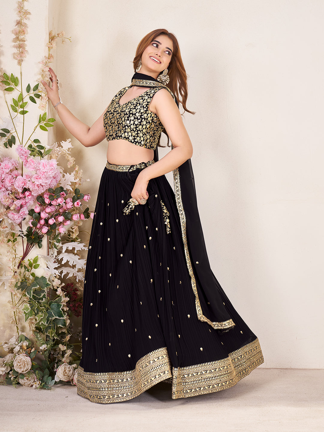 Embellished Sequinned Semi-Stitched Lehenga with Unstitched Blouse & Dupatta Set
