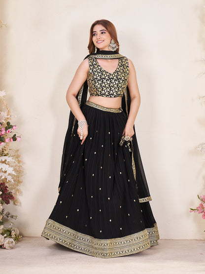 Embellished Sequinned Semi-Stitched Lehenga with Unstitched Blouse & Dupatta Set