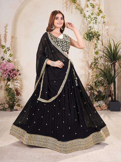 Embellished Sequinned Semi-Stitched Lehenga with Unstitched Blouse & Dupatta Set