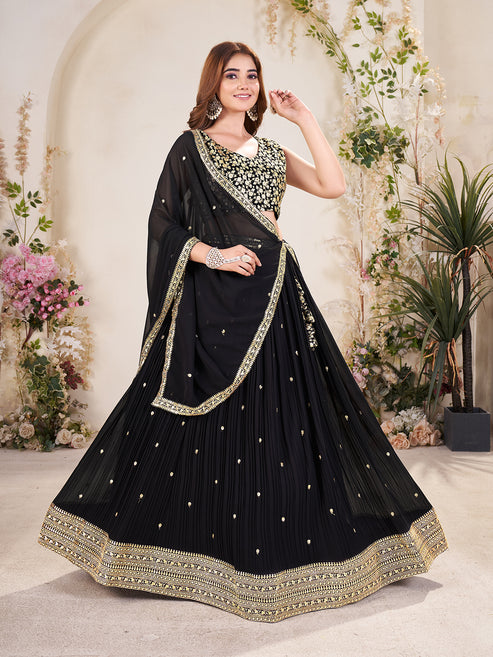 Embellished Sequinned Semi-Stitched Lehenga with Unstitched Blouse & Dupatta Set