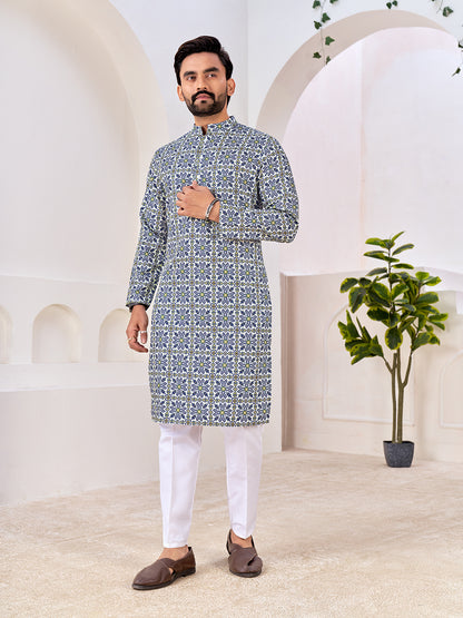 Shopgarb Men's Stylish Cotton Printed Kurta for Festive & Casual Wear