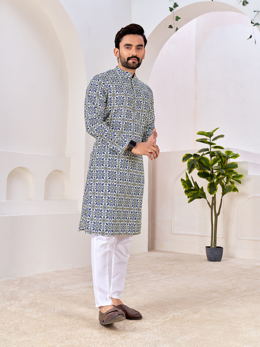 Shopgarb Men's Stylish Cotton Printed Kurta for Festive & Casual Wear