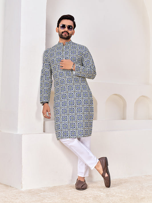 Shopgarb Men's Stylish Cotton Printed Kurta for Festive & Casual Wear