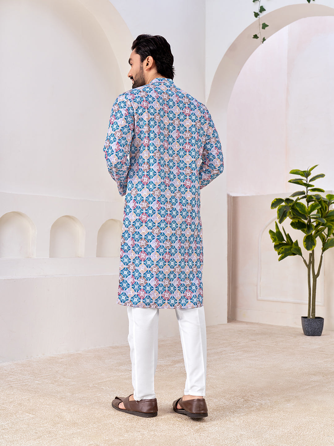 Shopgarb Men's Stylish Cotton Multi color Printed Kurta for Festive & Casual Wear