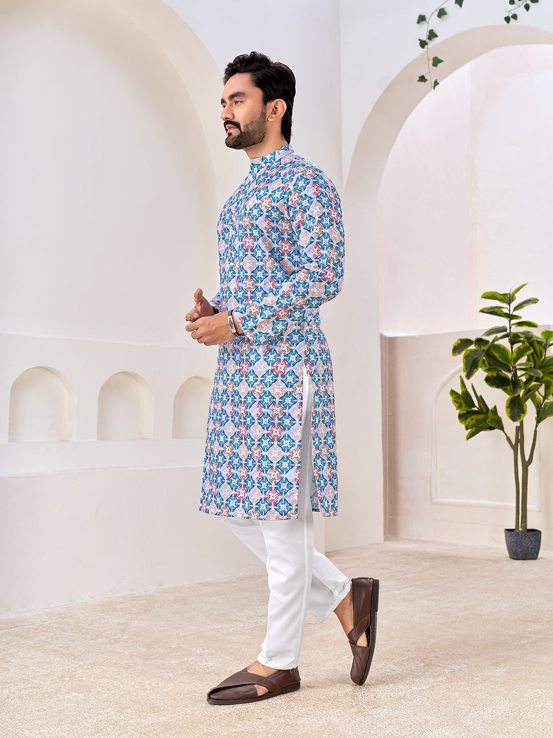 Shopgarb Men's Stylish Cotton Multi color Printed Kurta for Festive & Casual Wear