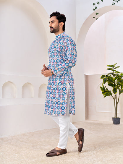 Shopgarb Men's Stylish Cotton Multi color Printed Kurta for Festive & Casual Wear