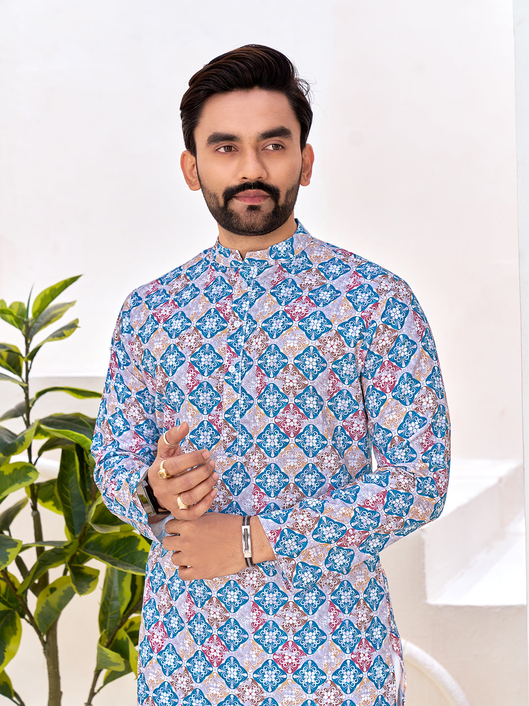 Shopgarb Men's Stylish Cotton Multi color Printed Kurta for Festive & Casual Wear