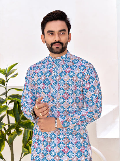 Shopgarb Men's Stylish Cotton Multi color Printed Kurta for Festive & Casual Wear