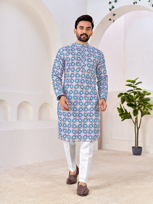 Shopgarb Men's Stylish Cotton Multi color Printed Kurta for Festive & Casual Wear