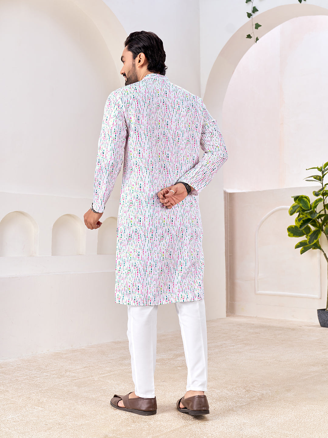 Shopgarb White Cotton Kurta with Soft Speckled Pattern – Lightweight & Stylish