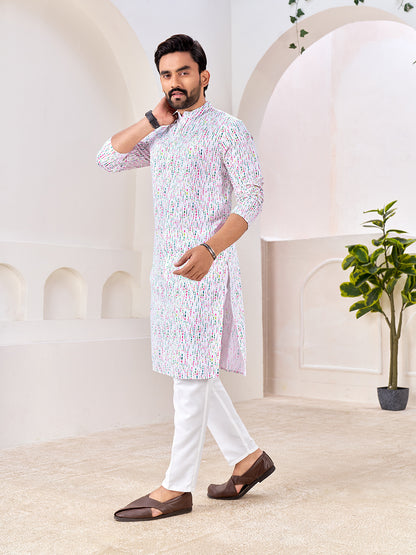 Shopgarb White Cotton Kurta with Soft Speckled Pattern – Lightweight & Stylish
