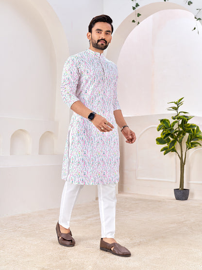 Shopgarb White Cotton Kurta with Soft Speckled Pattern – Lightweight & Stylish