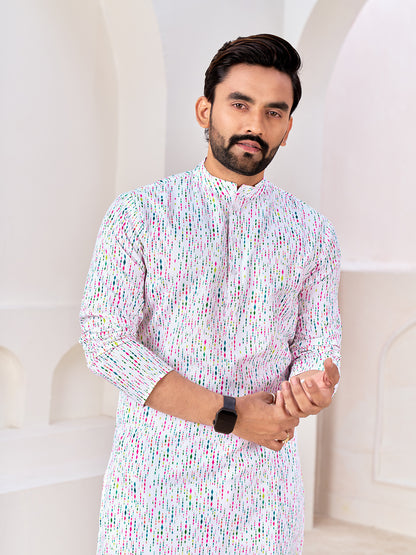 Shopgarb White Cotton Kurta with Soft Speckled Pattern – Lightweight & Stylish