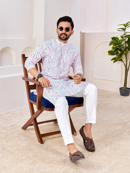 Shopgarb White Cotton Kurta with Soft Speckled Pattern – Lightweight & Stylish