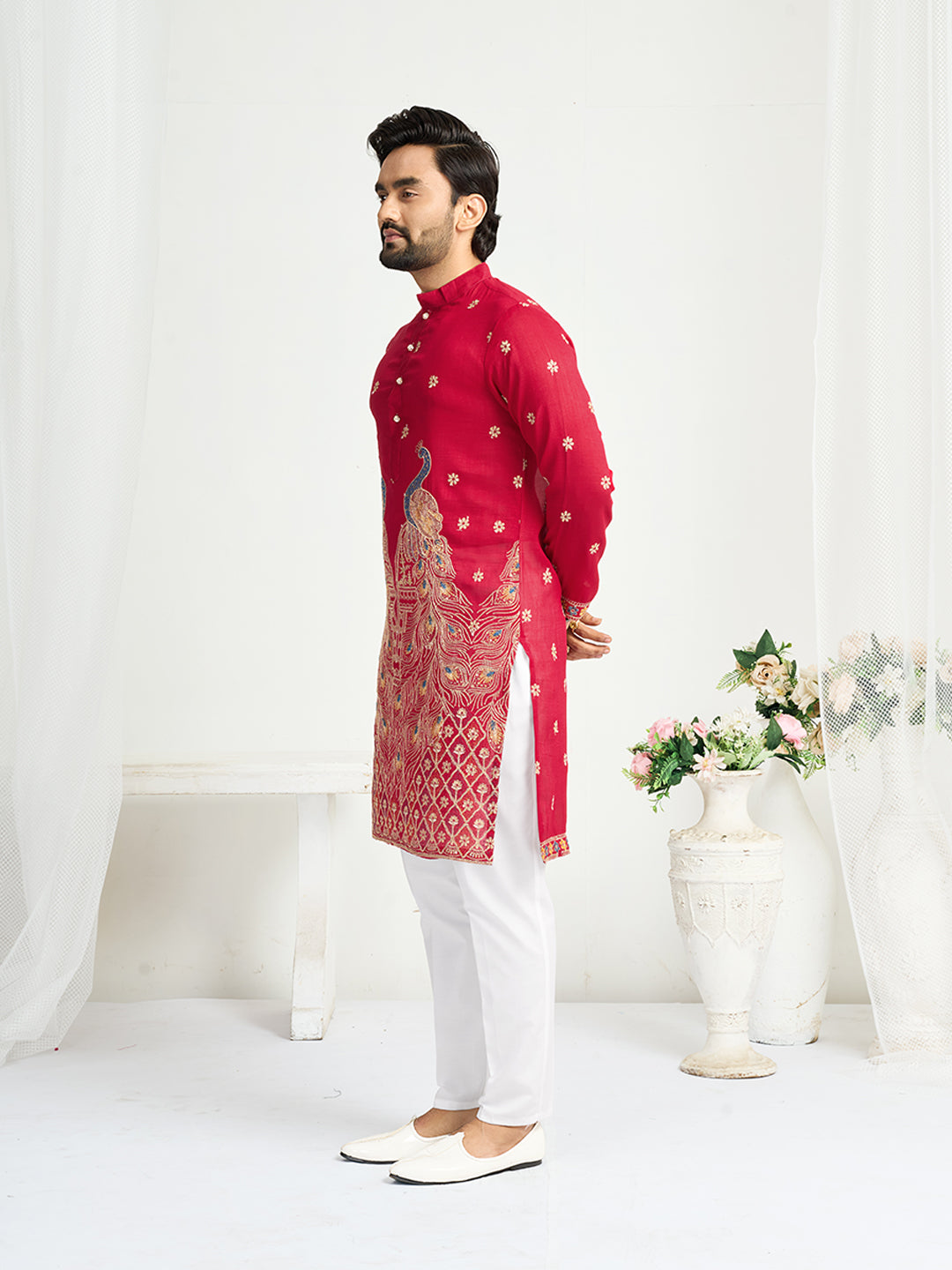 Shopgarb Pink Silk Kurta with Embroidery – Men’s Festive & Wedding Collection