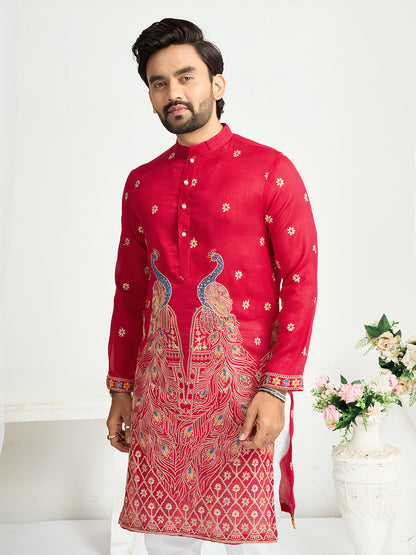 Shopgarb Pink Silk Kurta with Embroidery – Men’s Festive & Wedding Collection
