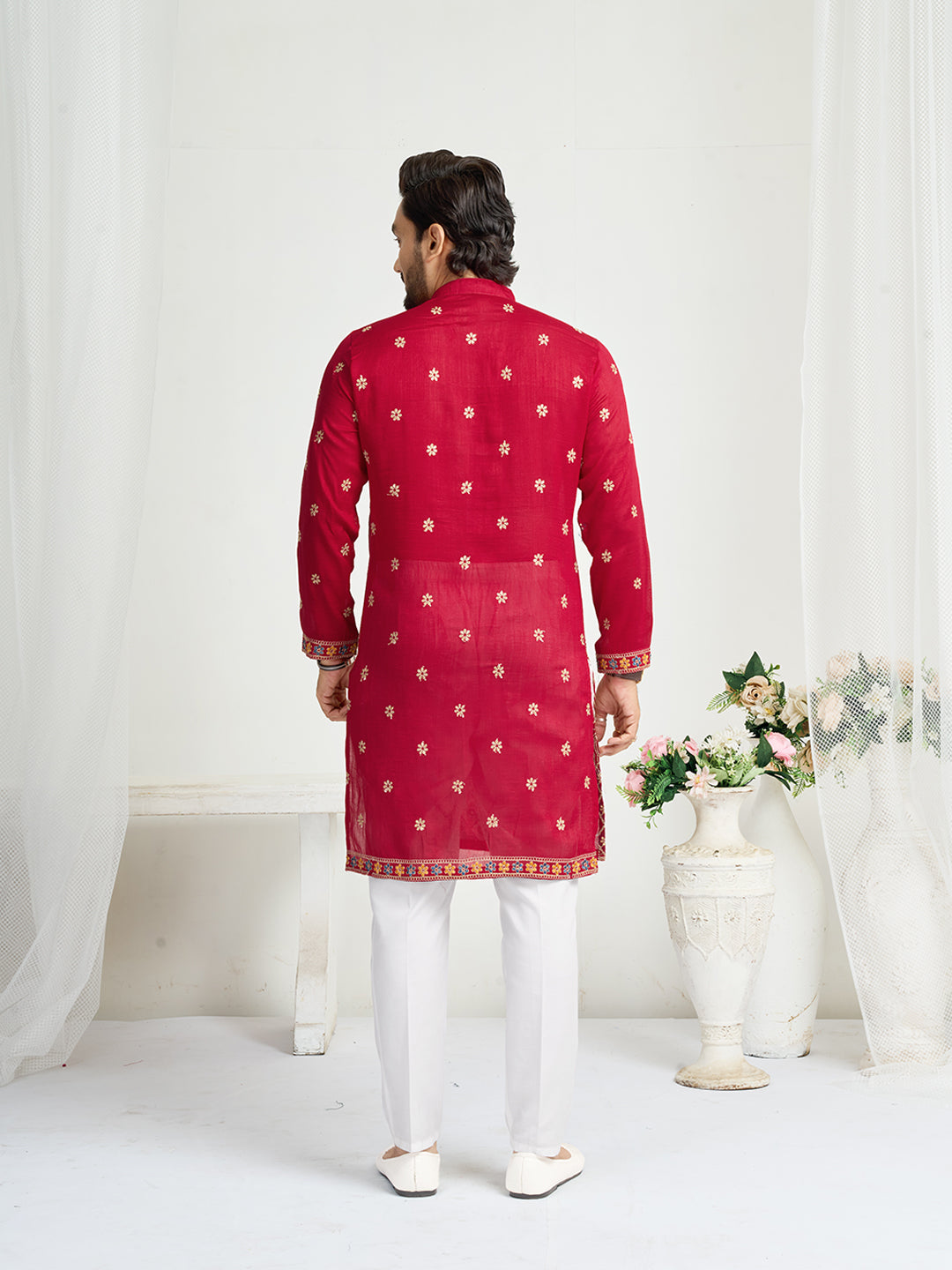 Shopgarb Pink Silk Kurta with Embroidery – Men’s Festive & Wedding Collection