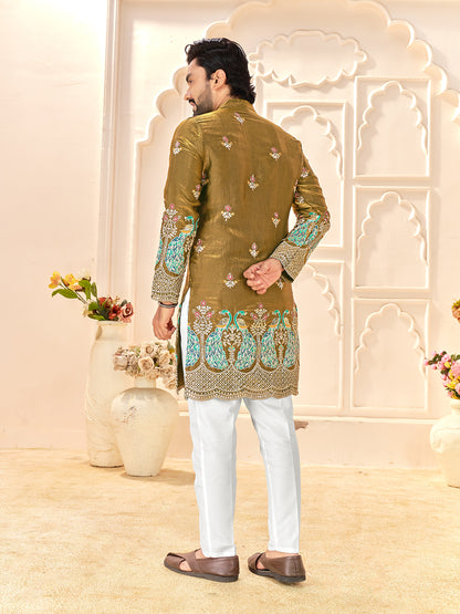Shopgarb Designer Mehendi Green Fendi Silk Kurta for Wedding & Festive Wear