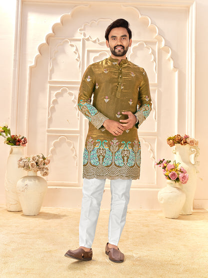 Shopgarb Designer Mehendi Green Fendi Silk Kurta for Wedding & Festive Wear