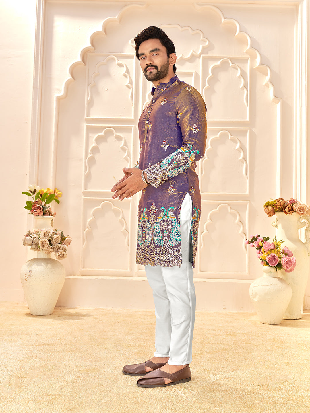 Shopgarb Designer Lavender Fendi Silk Kurta for Wedding & Festive Wear
