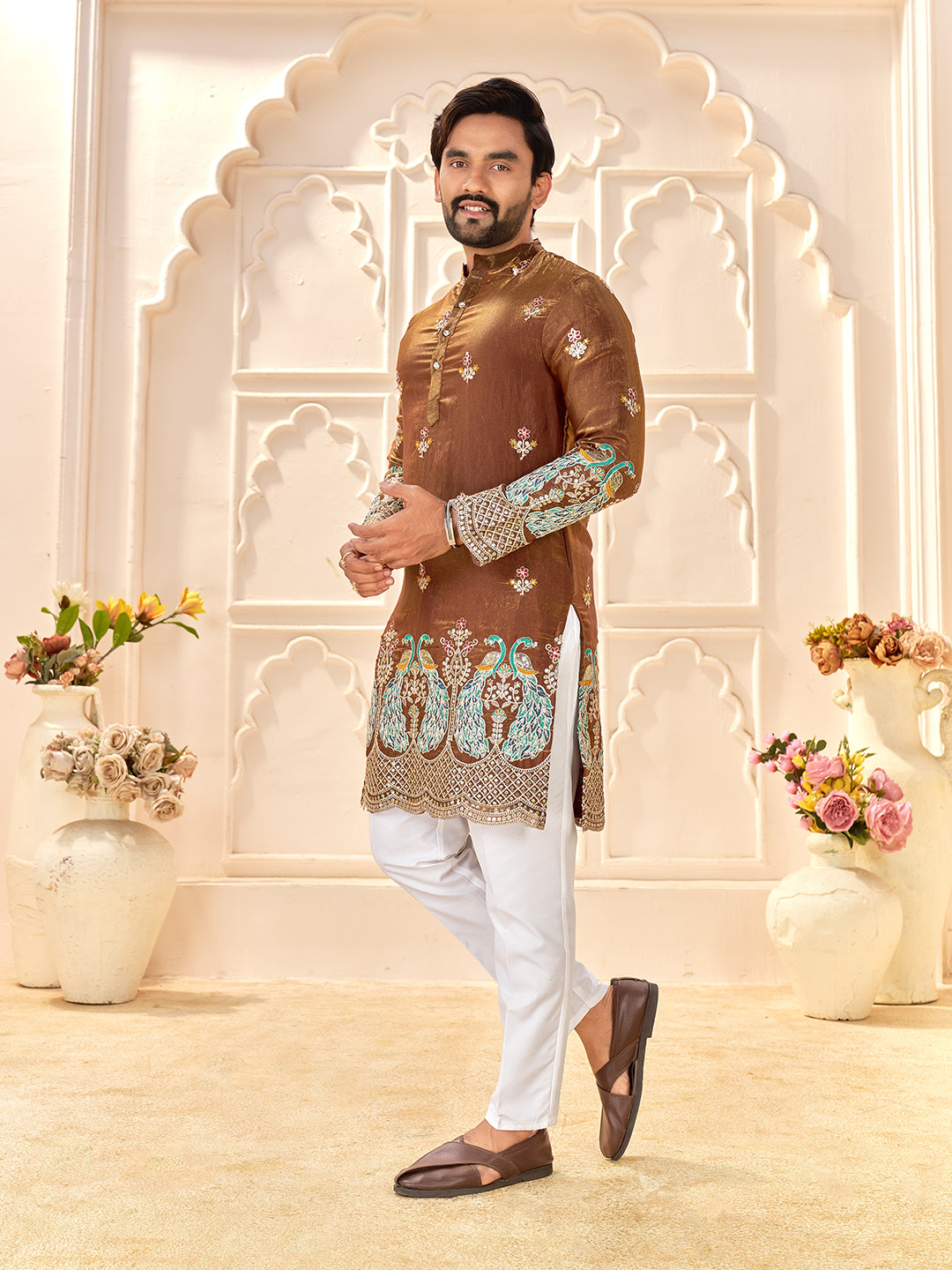 Shopgarb Designer Brown Fendi Silk Kurta for Wedding & Festive Wear