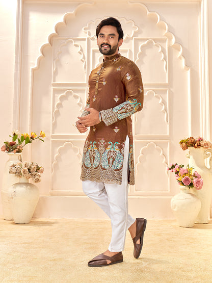 Shopgarb Designer Brown Fendi Silk Kurta for Wedding & Festive Wear