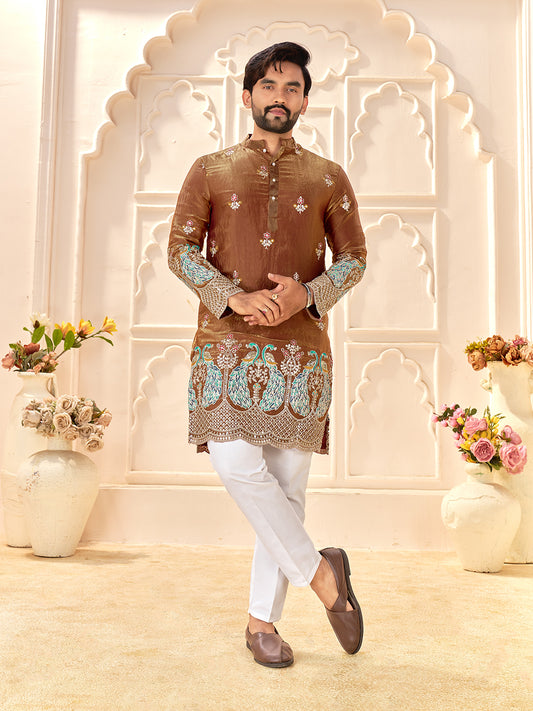 Shopgarb Designer Brown Fendi Silk Kurta for Wedding & Festive Wear