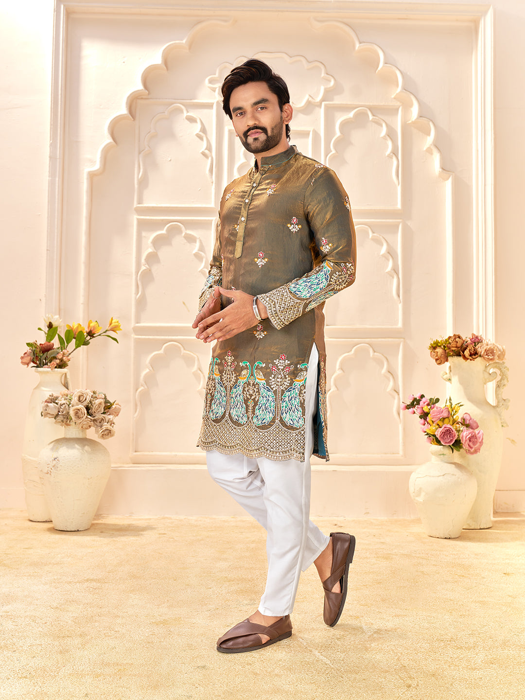 Shopgarb Designer Grey Fendi Silk Kurta for Wedding & Festive Wear