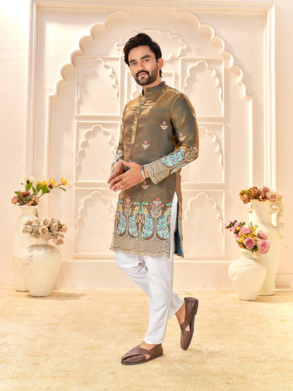 Shopgarb Designer Grey Fendi Silk Kurta for Wedding & Festive Wear