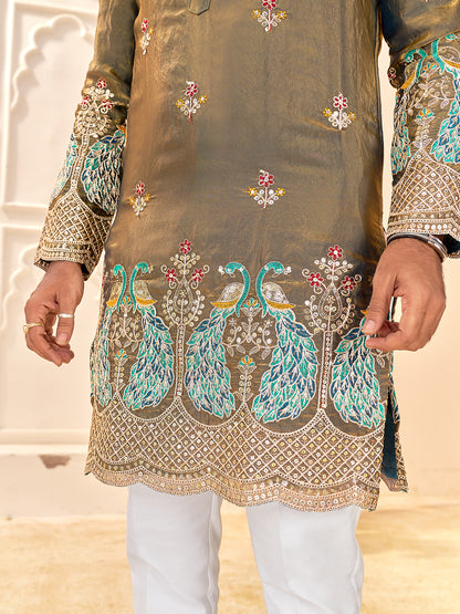 Shopgarb Designer Grey Fendi Silk Kurta for Wedding & Festive Wear