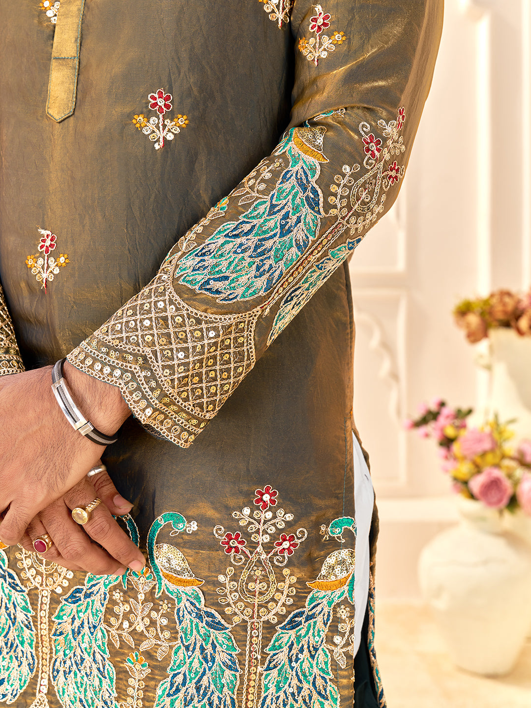 Shopgarb Designer Grey Fendi Silk Kurta for Wedding & Festive Wear