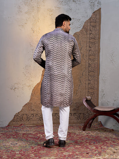Shopgarb Men’s Grey Rayon Sequin Embroidered Kurta – Festive and Ethnic Wear