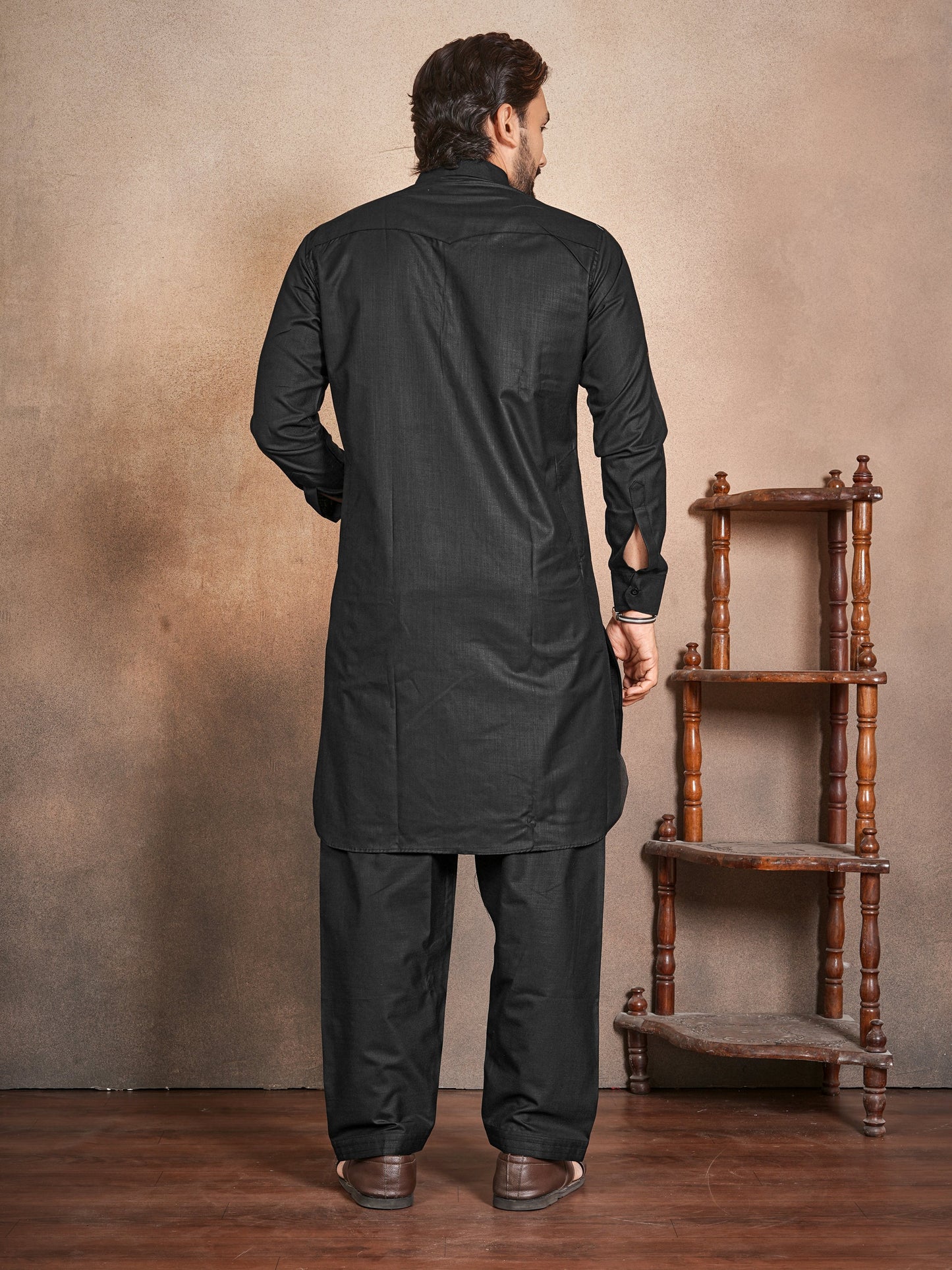 Shopgarb Men’s Black Cotton Pathani Kurta Pyjama Set