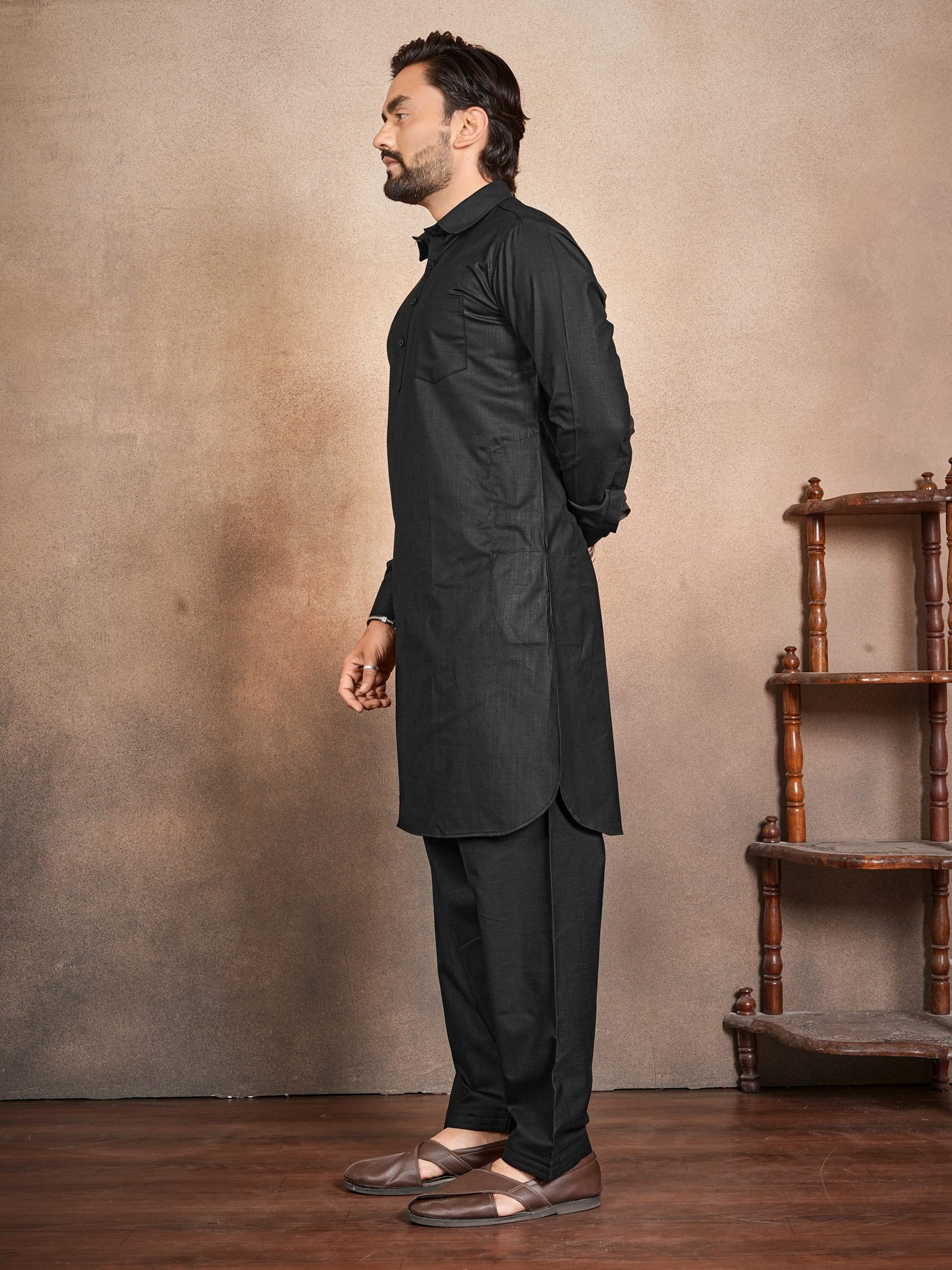 Shopgarb Men’s Black Cotton Pathani Kurta Pyjama Set