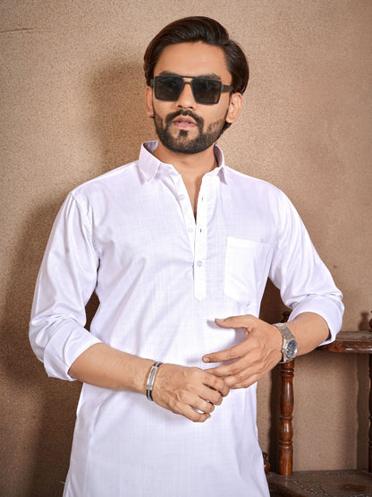 Shopgarb Men’s White Cotton Pathani Kurta Pyjama Set