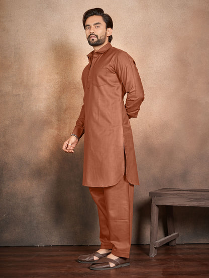 Shopgarb Men’s Brown Cotton Pathani Kurta Pyjama Set