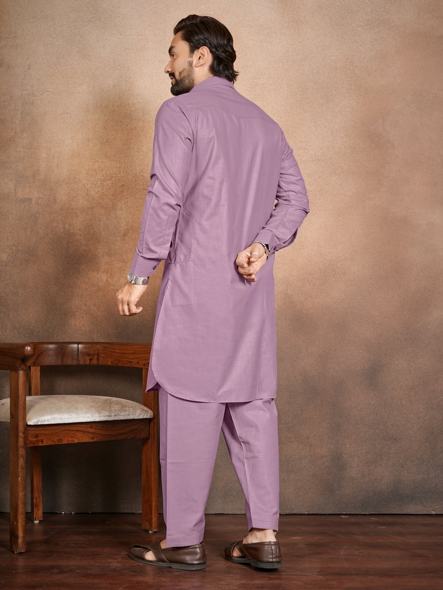 Shopgarb Men’s Lavender Cotton Pathani Kurta Pyjama Set