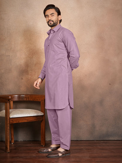 Shopgarb Men’s Lavender Cotton Pathani Kurta Pyjama Set