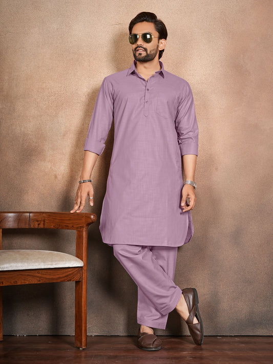Shopgarb Men’s Lavender Cotton Pathani Kurta Pyjama Set