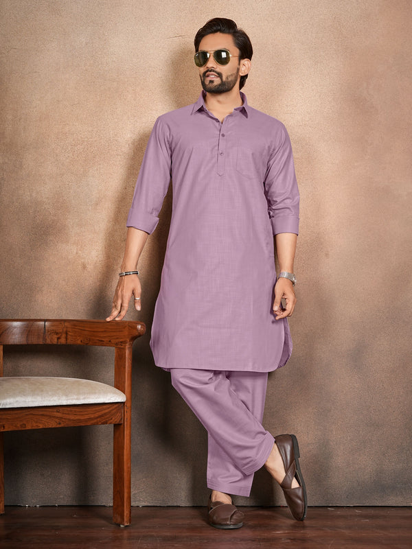 Shopgarb Men’s Lavender Cotton Pathani Kurta Pyjama Set
