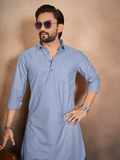 Shopgarb Men’s Light Blue Cotton Pathani Kurta Pyjama Set