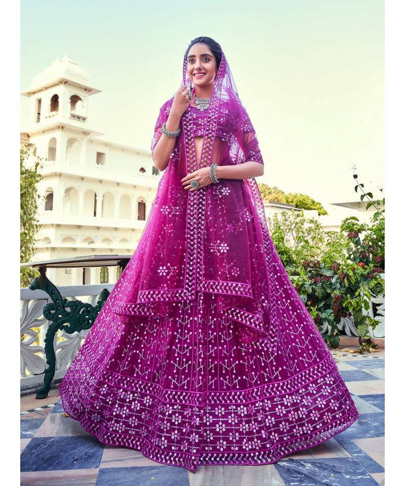 Purple Sequins Wedding Wear Lehenga and Blouse With Dupatta