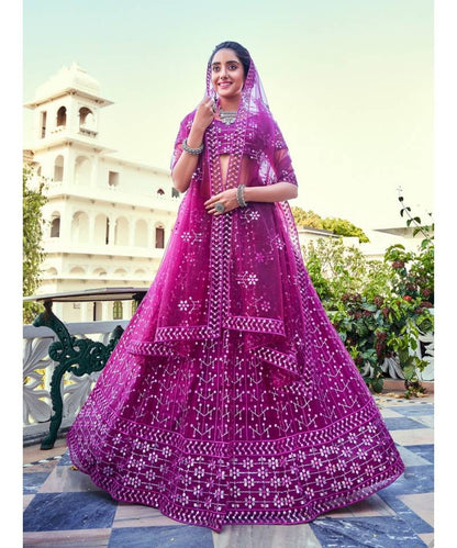 Purple Sequins Wedding Wear Lehenga and Blouse With Dupatta