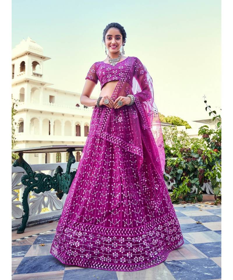 Purple Sequins Wedding Wear Lehenga and Blouse With Dupatta