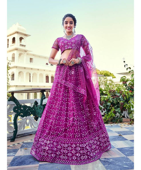 Purple Sequins Wedding Wear Lehenga and Blouse With Dupatta