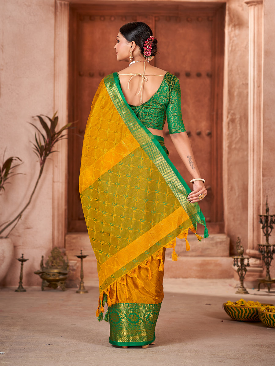 Mustard & Green Banarasi Silk Zari Woven Saree