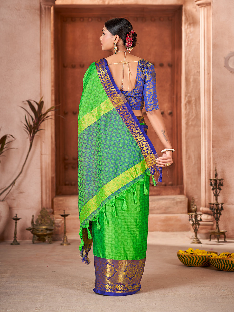 Green & Blue Banarasi Silk Zari Woven Designer Saree