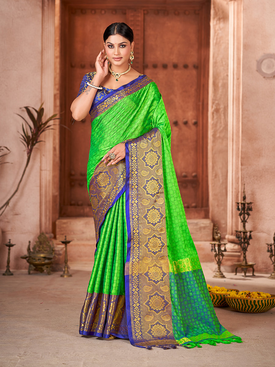 Green & Blue Banarasi Silk Zari Woven Designer Saree